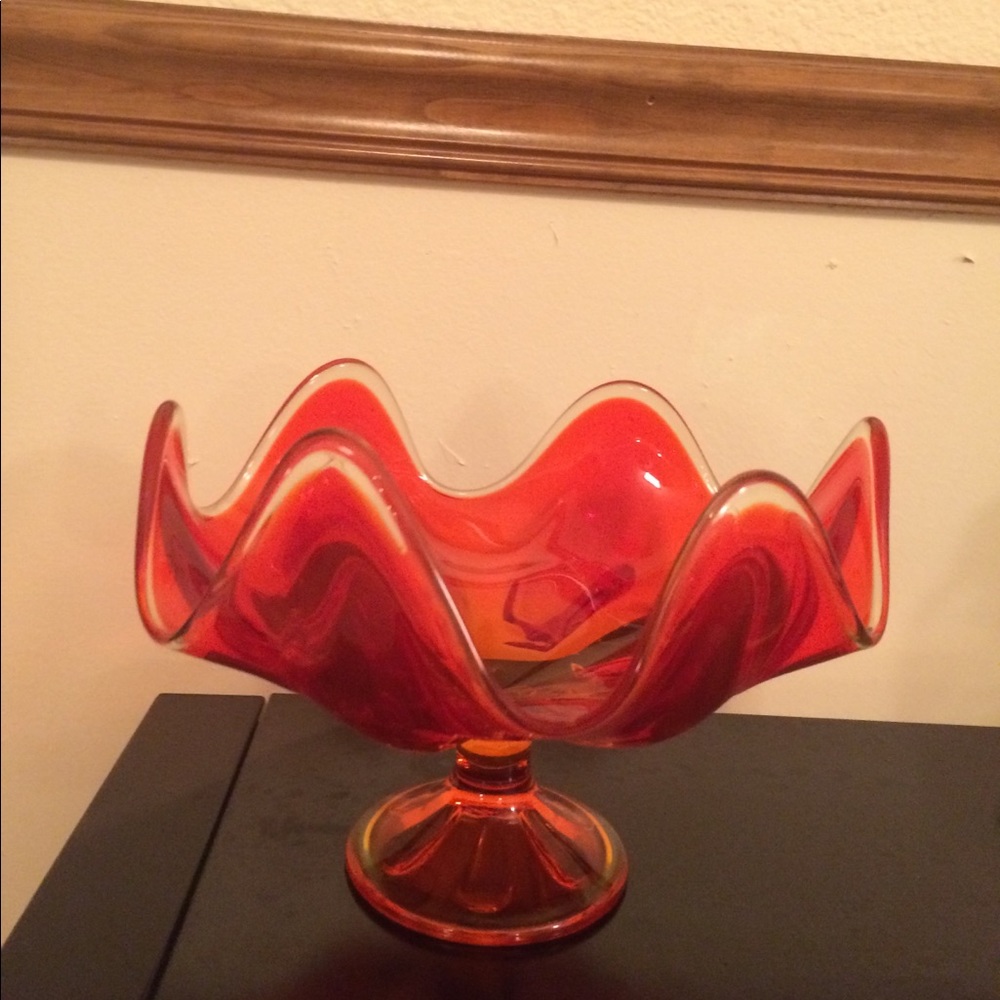 Viking glass bowl on pedestal. Vintage 60s